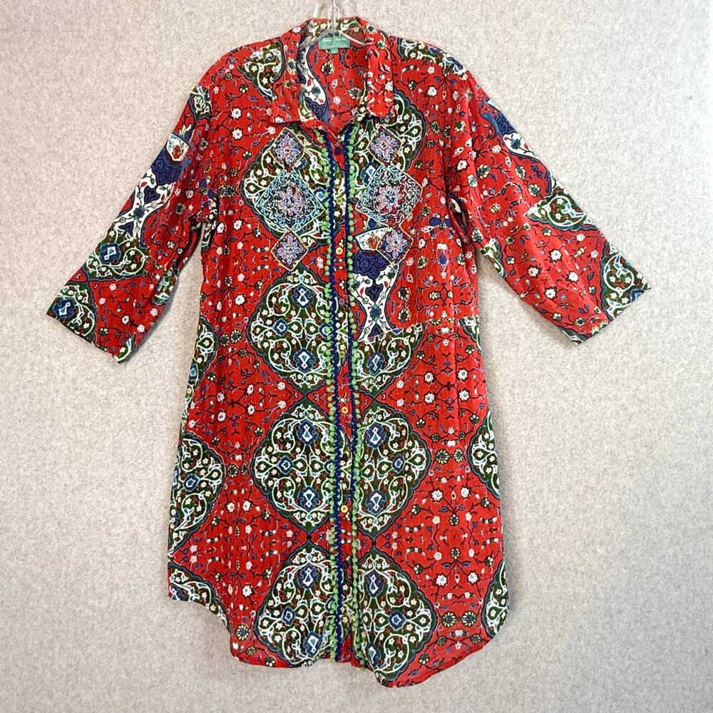 Antica Sartoria by Giacomo Cirque Beaded Tunic Shirt Dress Size M Resort Bold